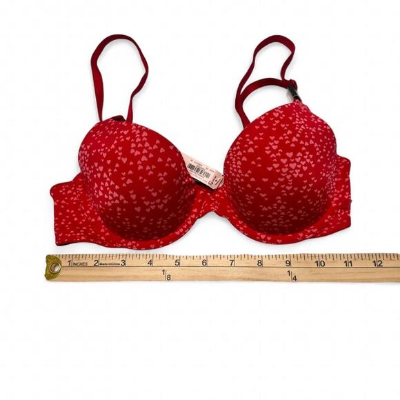 Victorias Secret Red Hearts Push Up Bra Size 32C New Tag - Picture 3 of 4